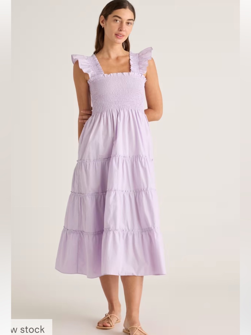 Quince Lavender Tiered Smocked Midi Dress